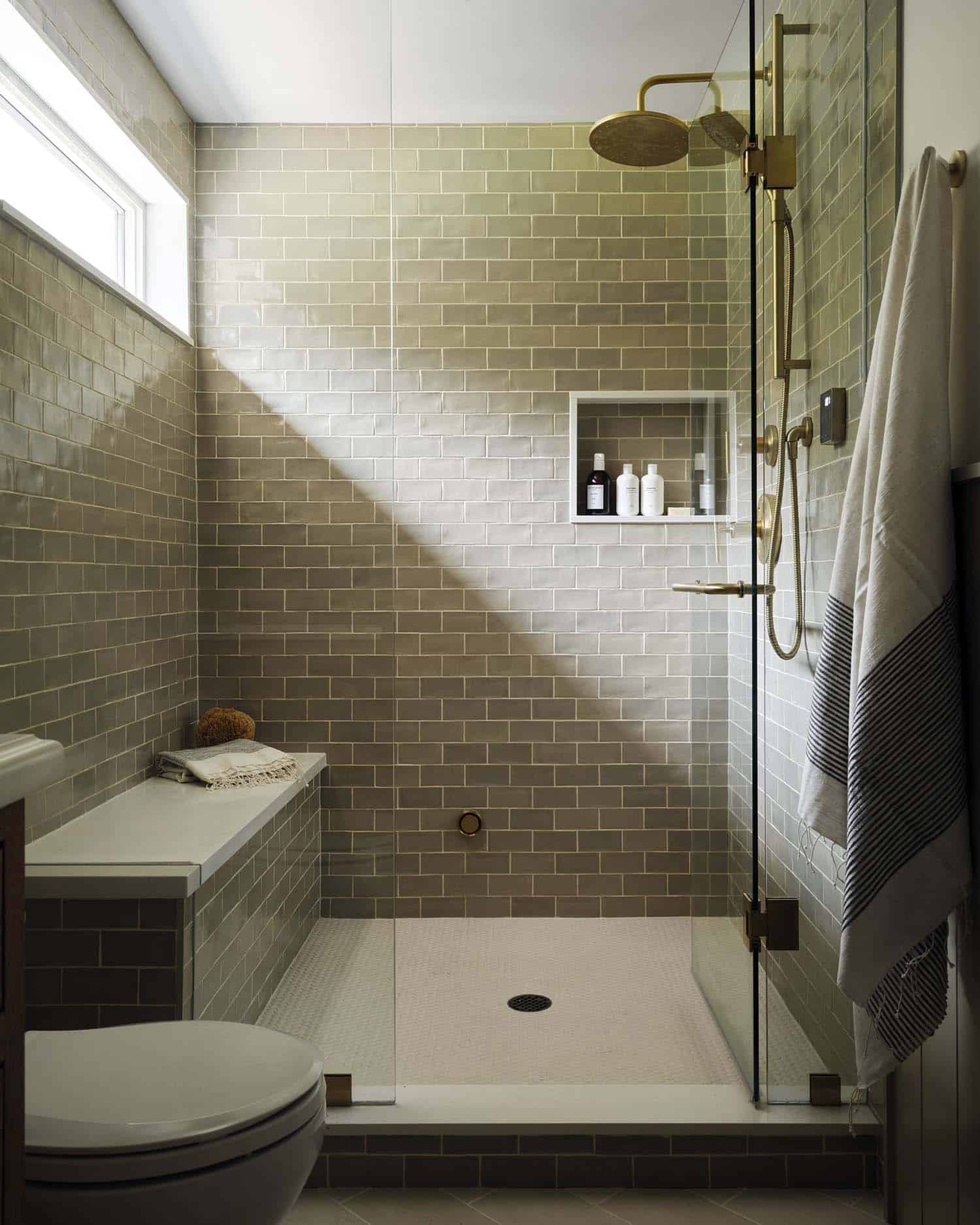 contemporary bathroom with sage green tiles