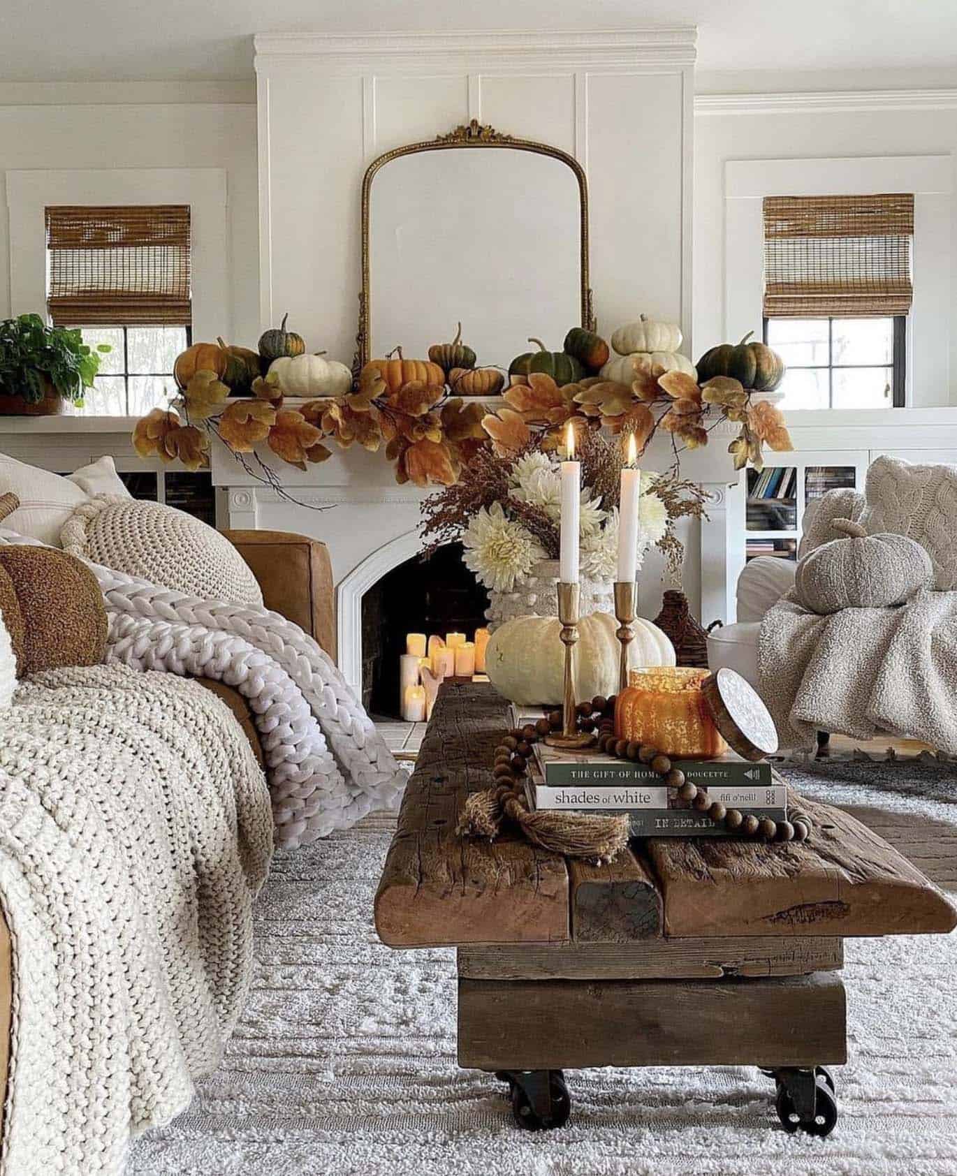 rustic fall fireplace mantel decor