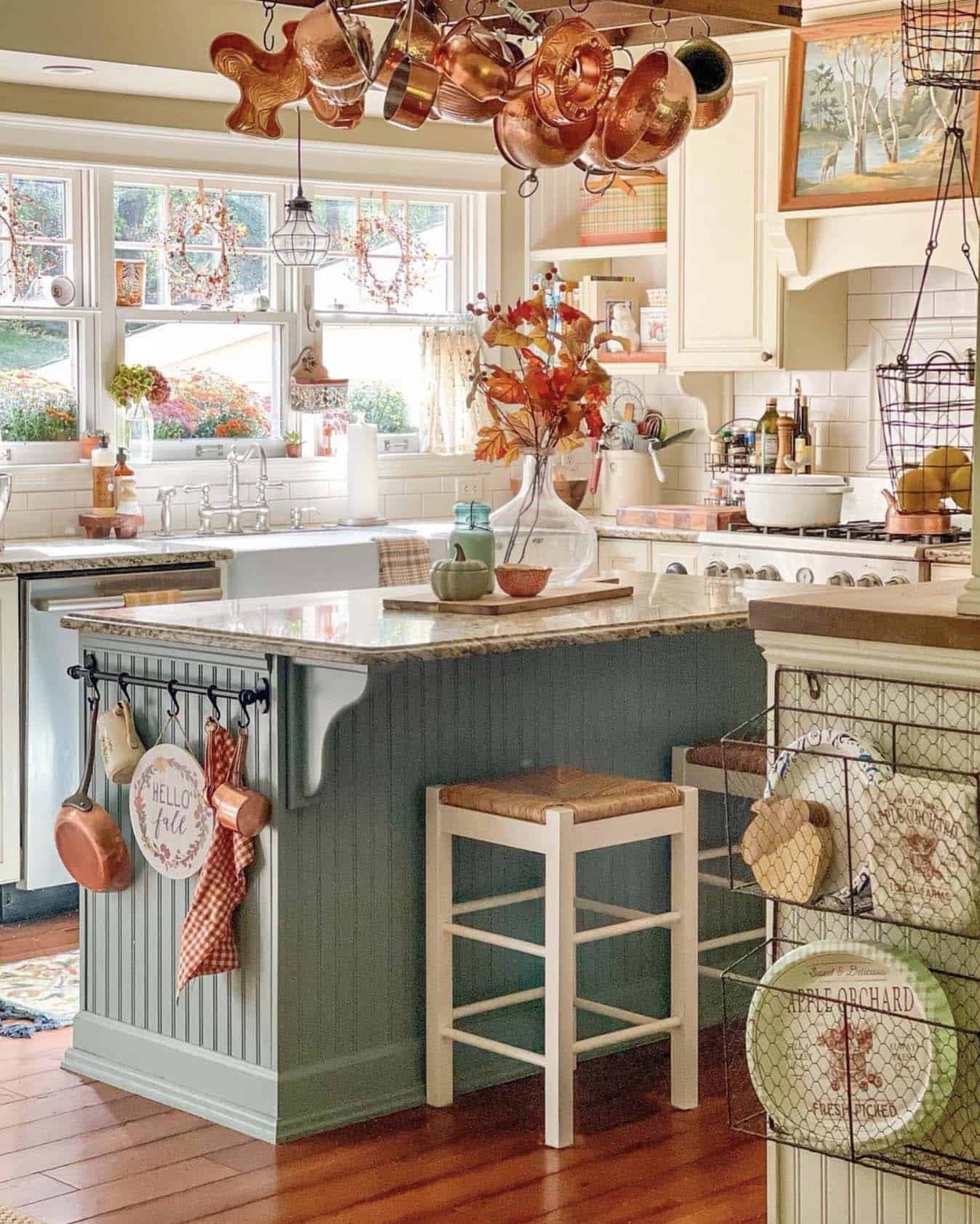farmhouse kitchen with fall decorations