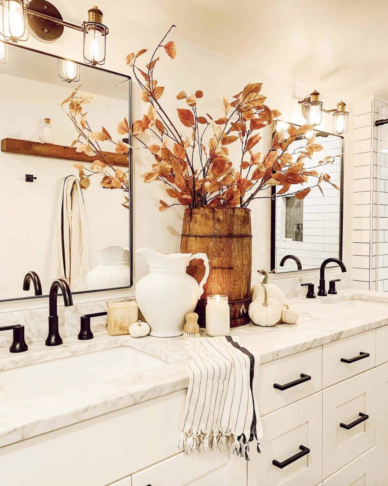 bathroom with fall decorations