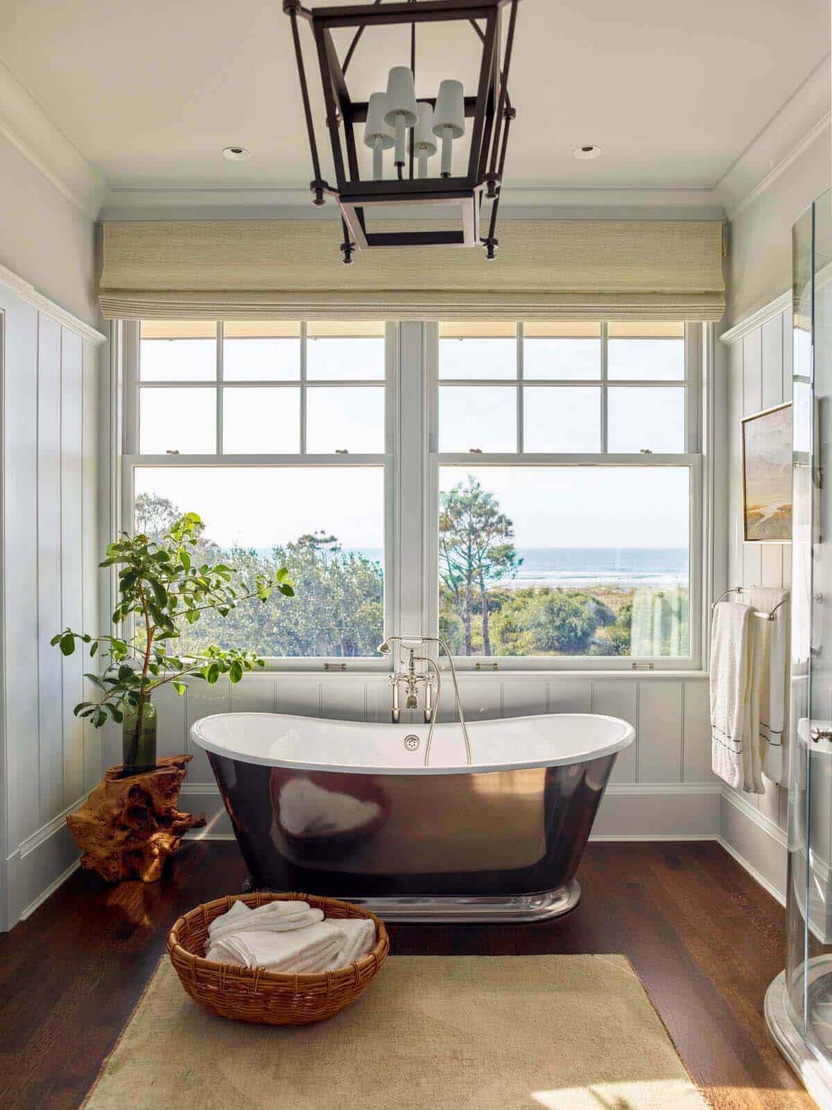 beach style bathrooms with a freestanding tub