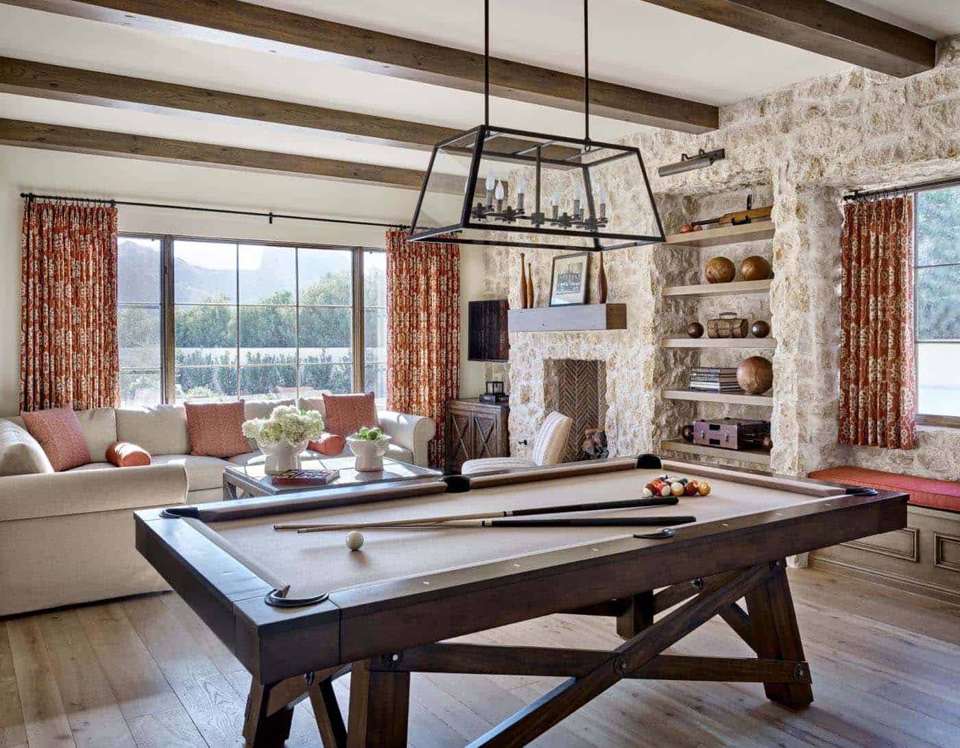 mediterranean style with a pool table and lounge area