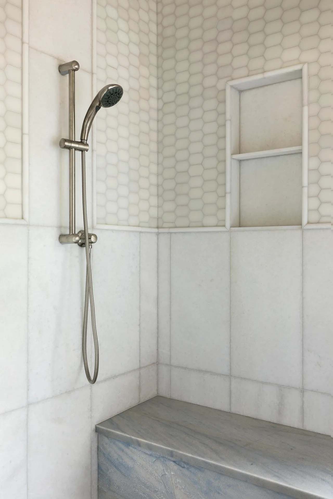 modern coastal bathroom with a shower