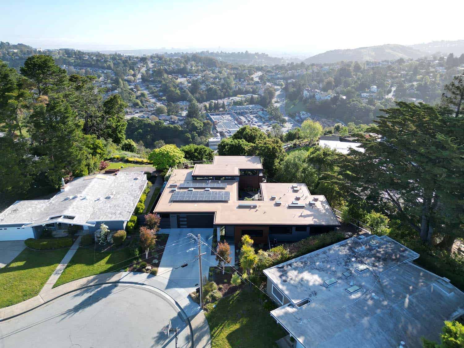 modern contemporary home exterior aerial view