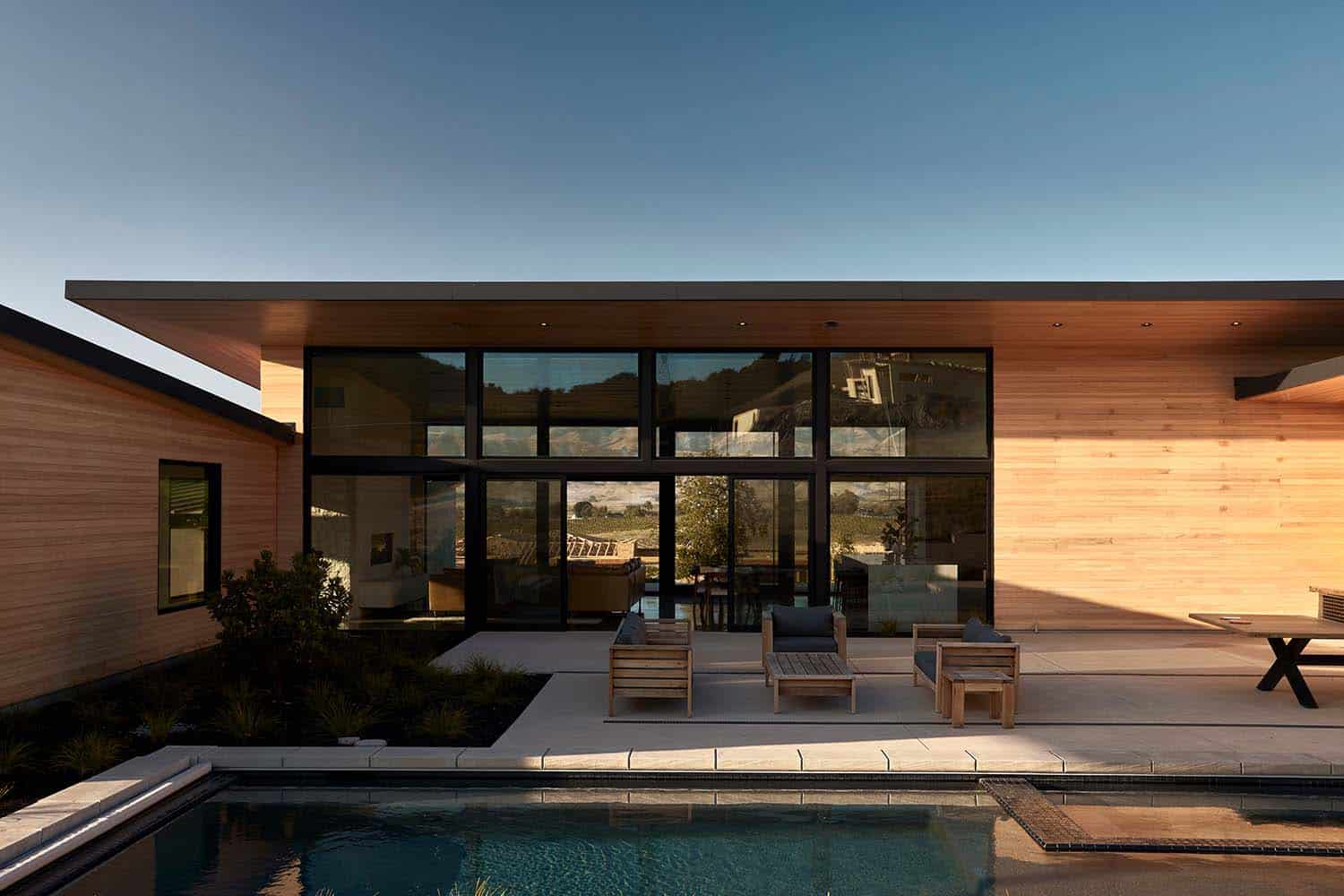 modern home exterior with a pool