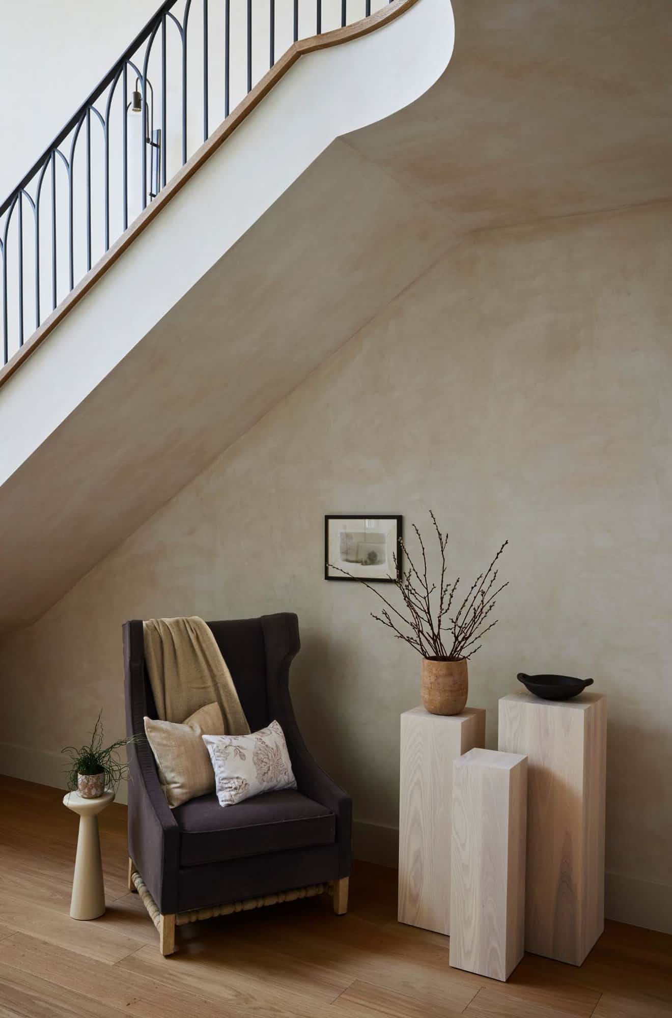 modern Spanish style under staircase sitting area