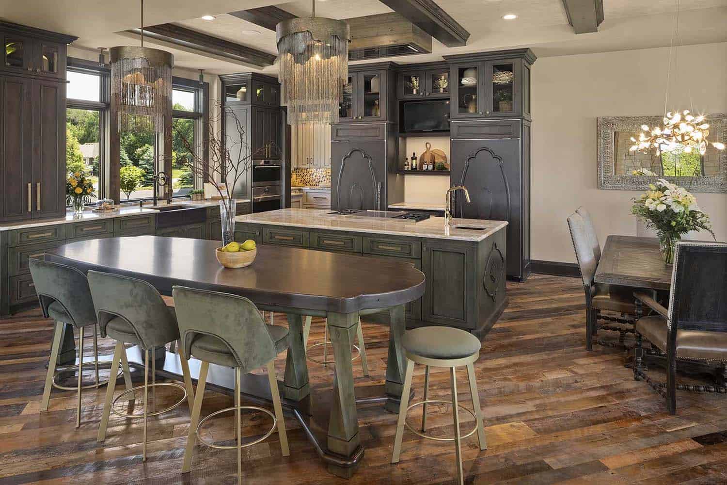 modern tuscan inspired kitchen and dining area