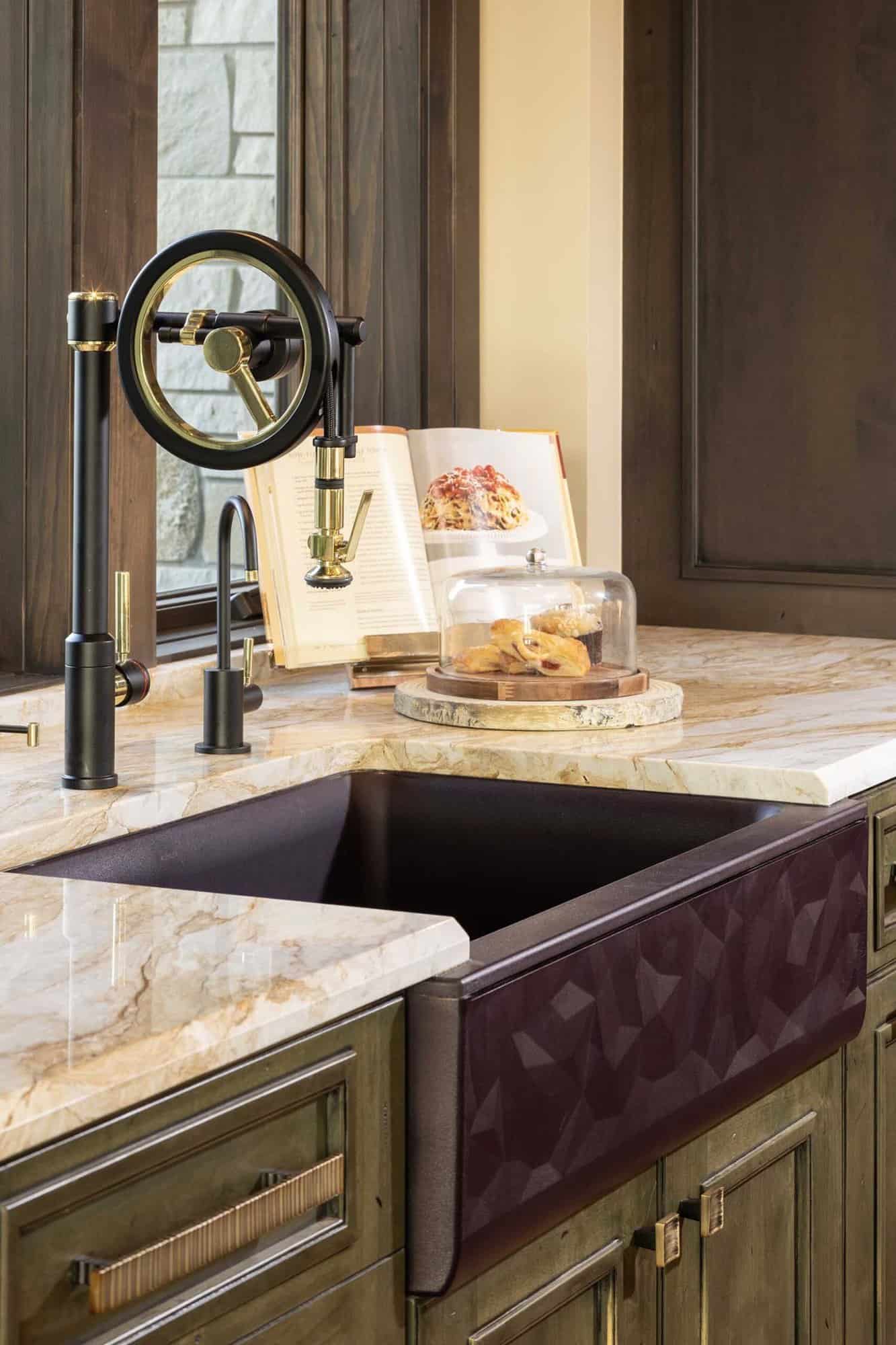 modern tuscan inspired kitchen sink detail