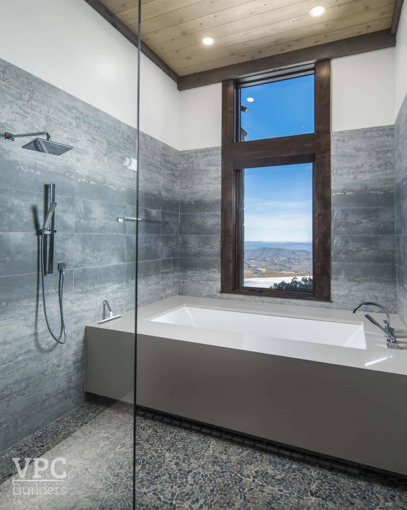 contemporary bathroom with a shower and integrated tub