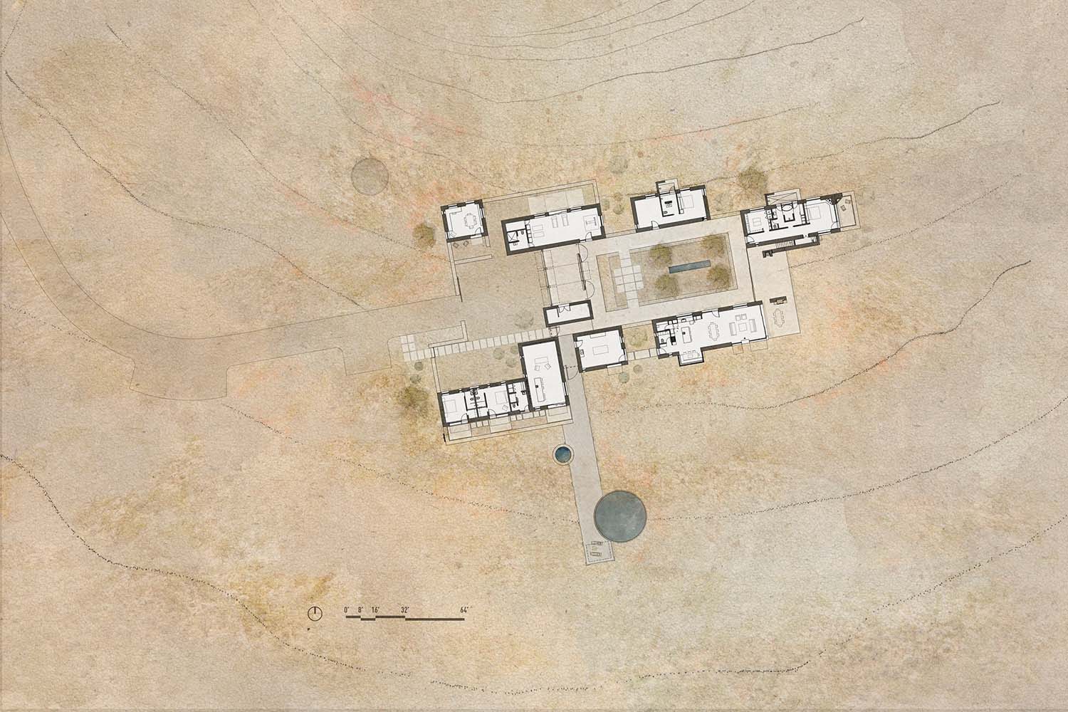 rammed earth ranch house site plan