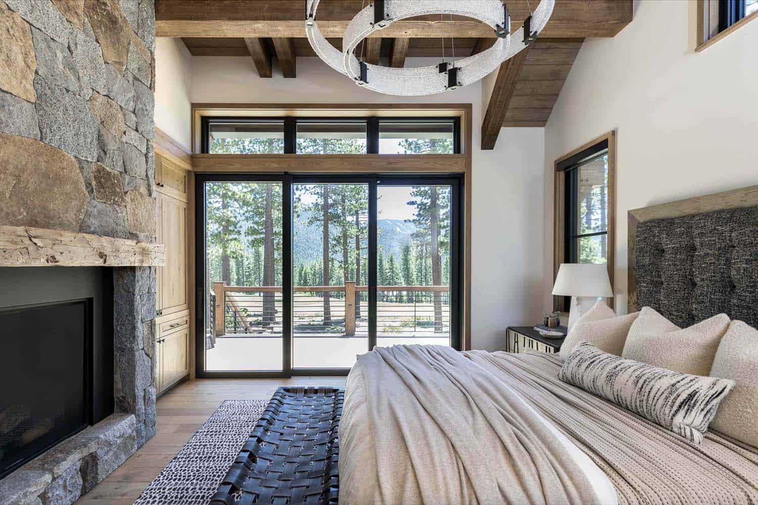 rustic bedroom with a tall ceiling