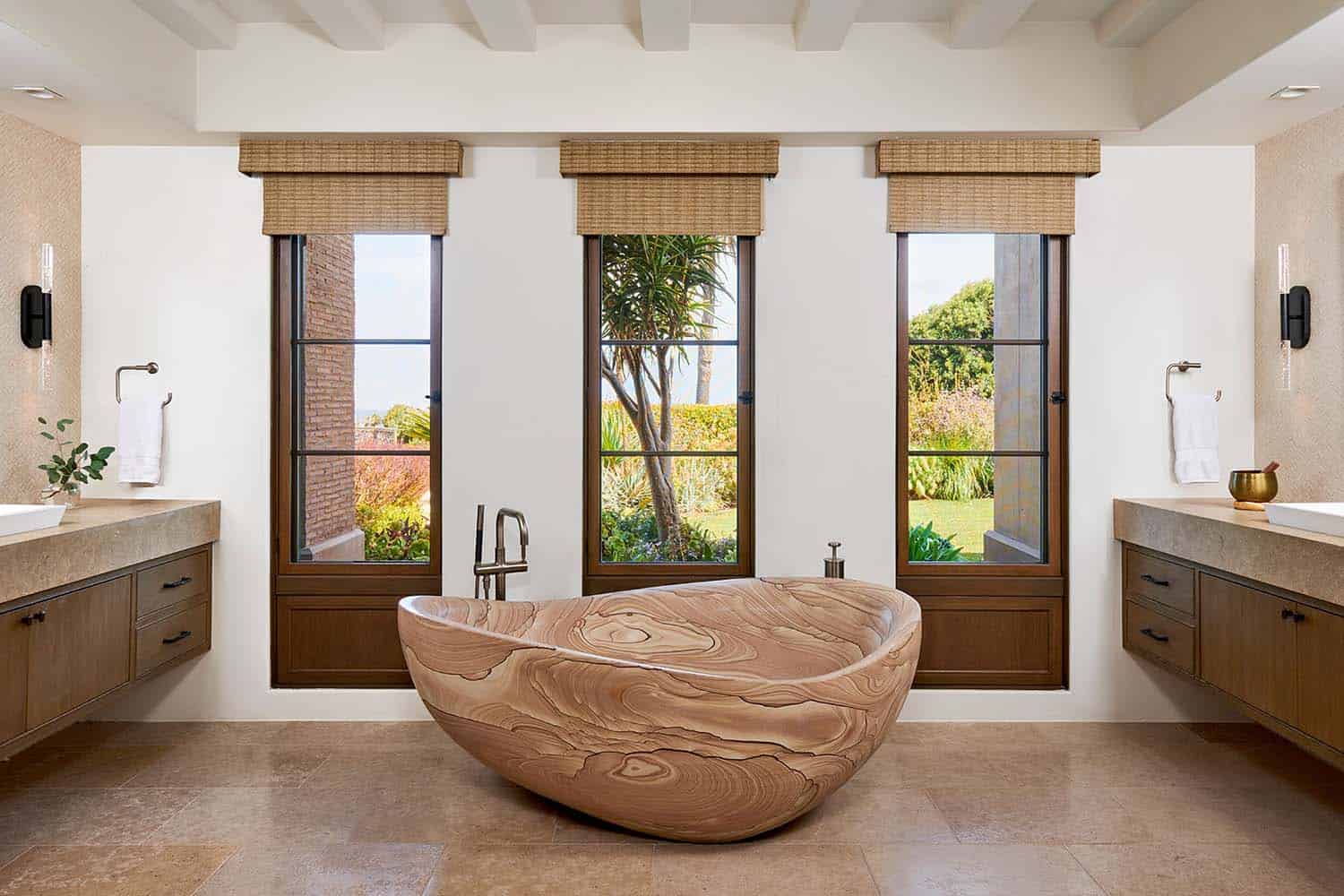 mediterranean style bathroom with a soaking tub