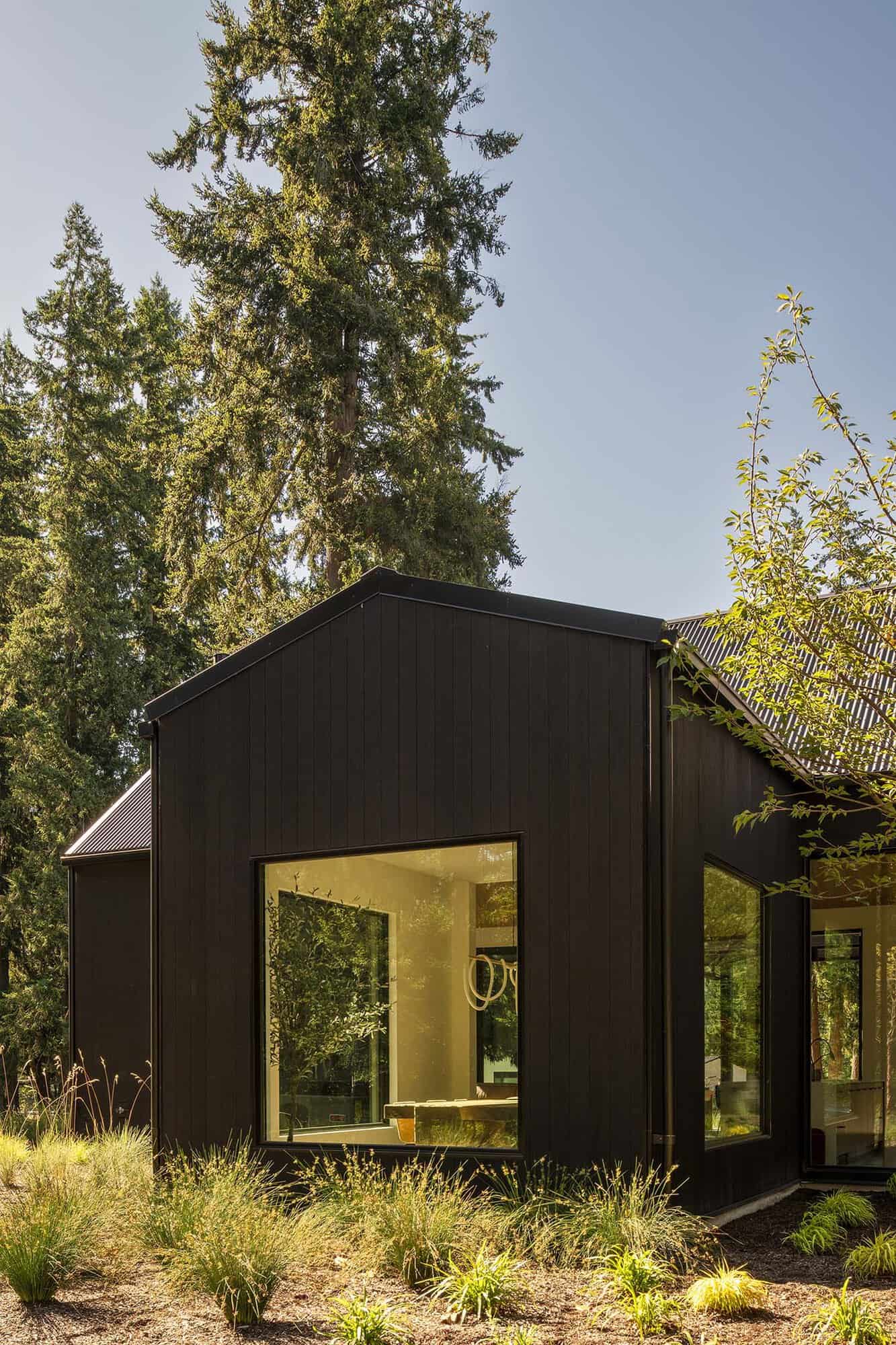 contemporary home exterior with black wood siding