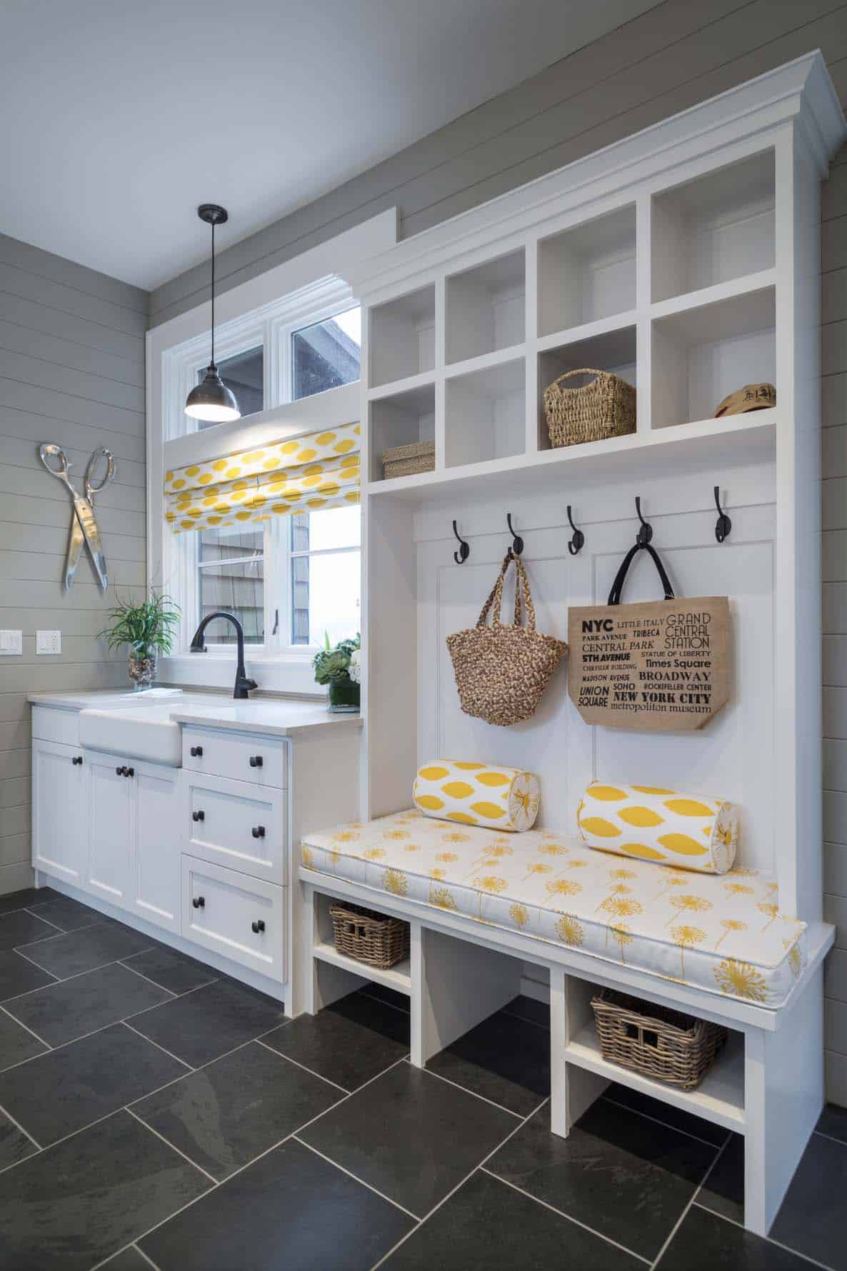 transitional style mudroom