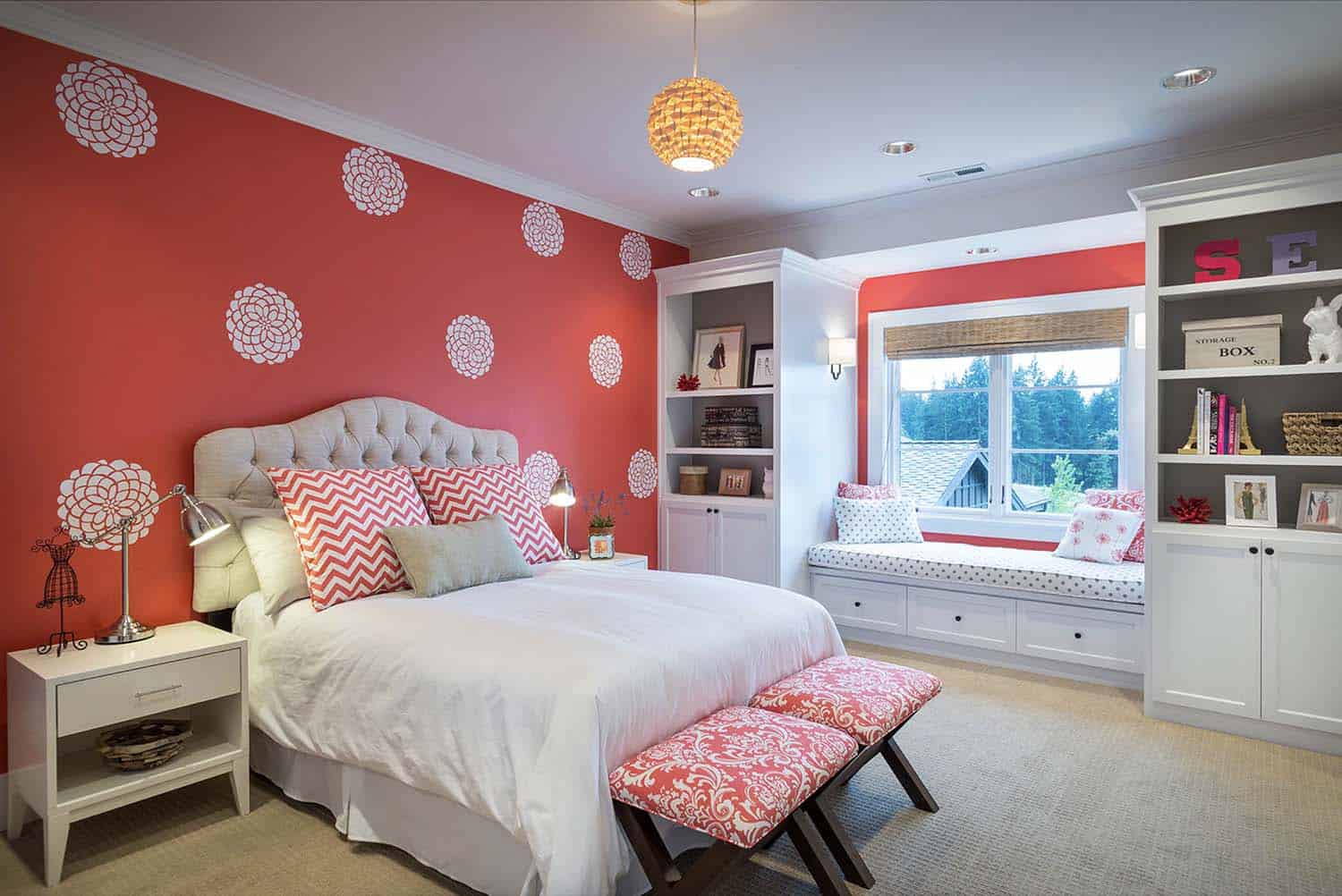 transitional style girls bedroom with a window seat