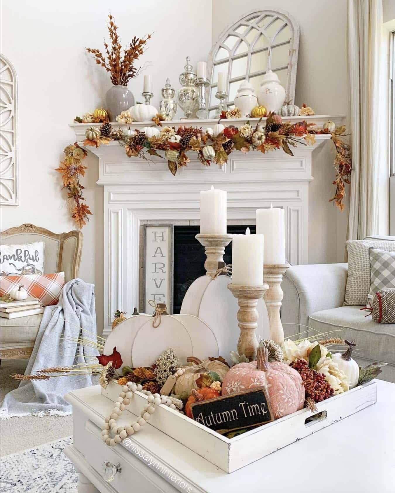 living room decorated with cozy fall vibes