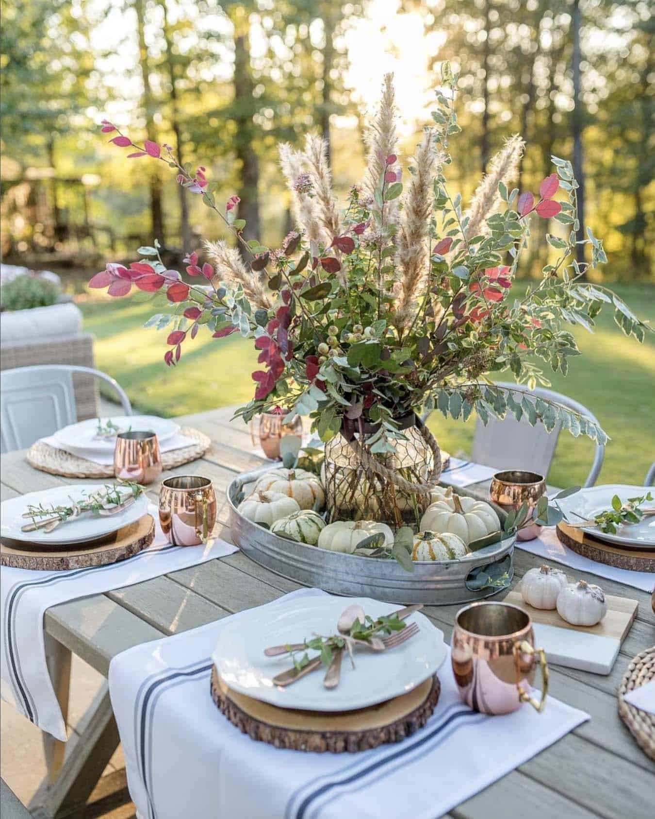 outdoor dining table with natural place settings