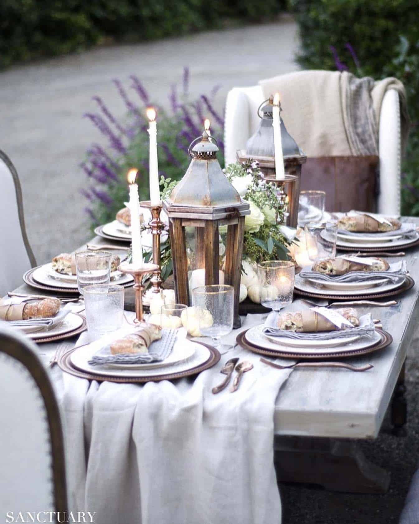outdoor dining table with fall decor
