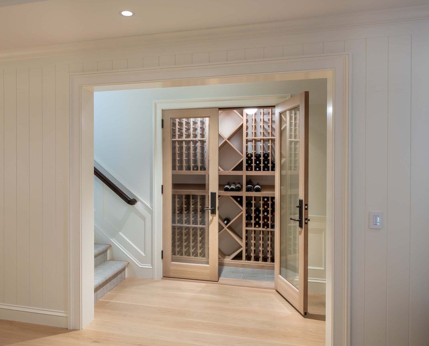 coastal style lower level wine cellar