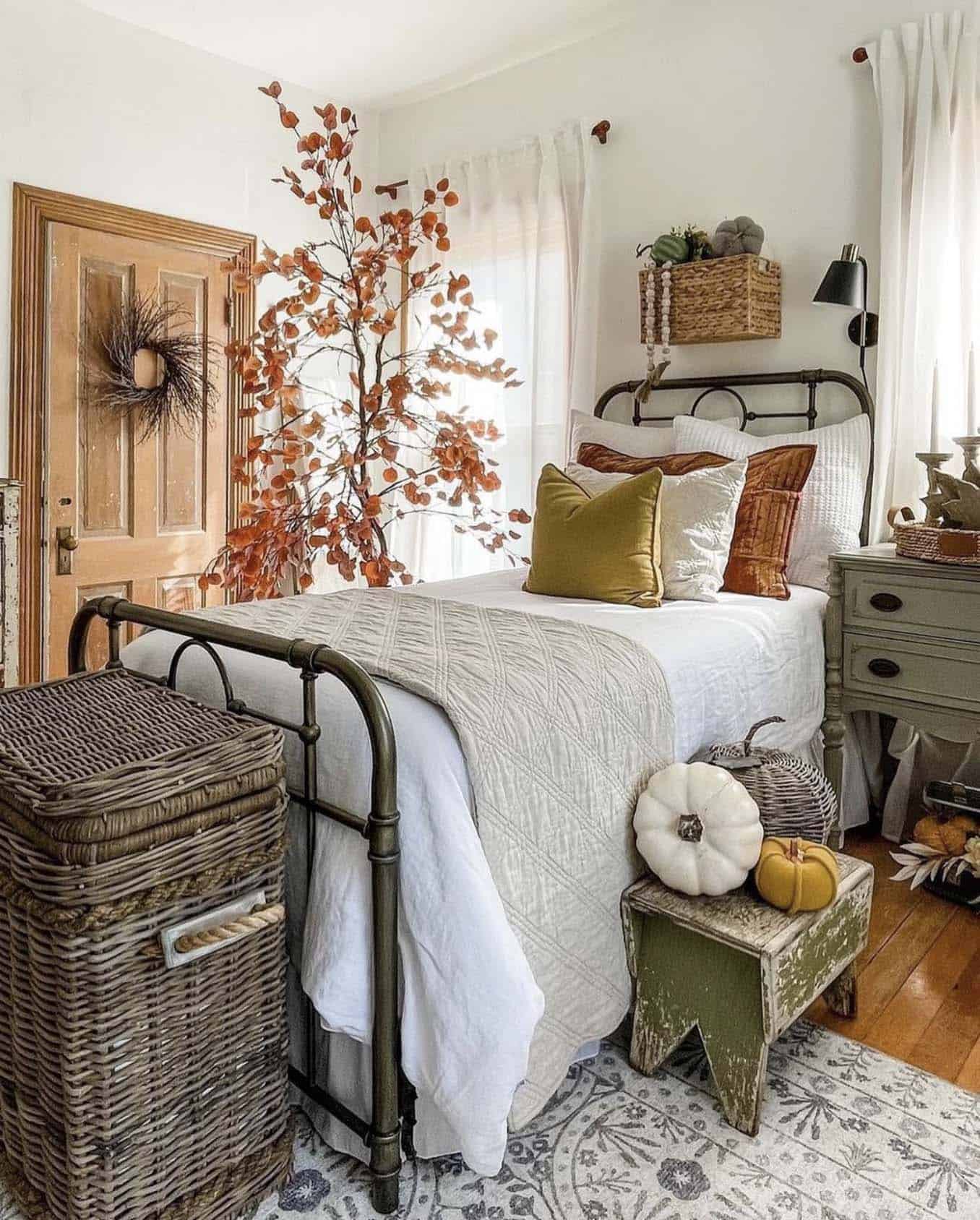 warm and cozy fall decorated bedroom