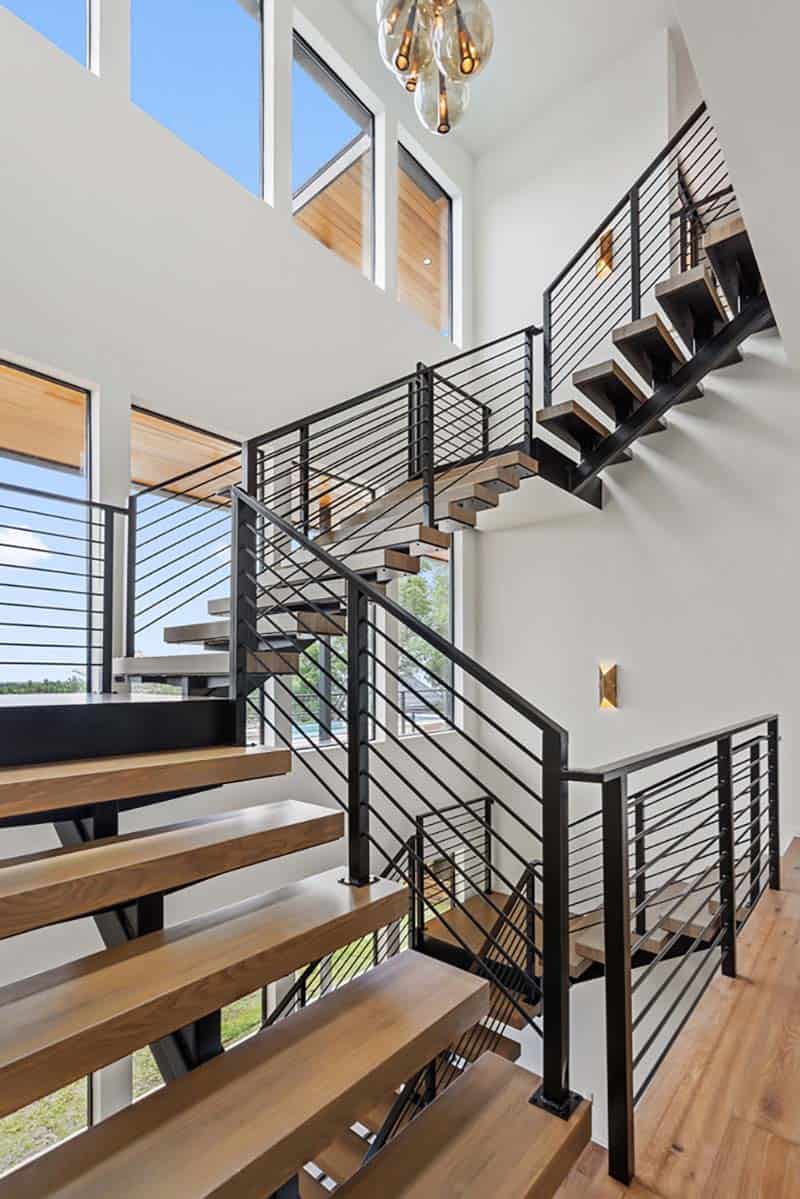 modern staircase with large windows