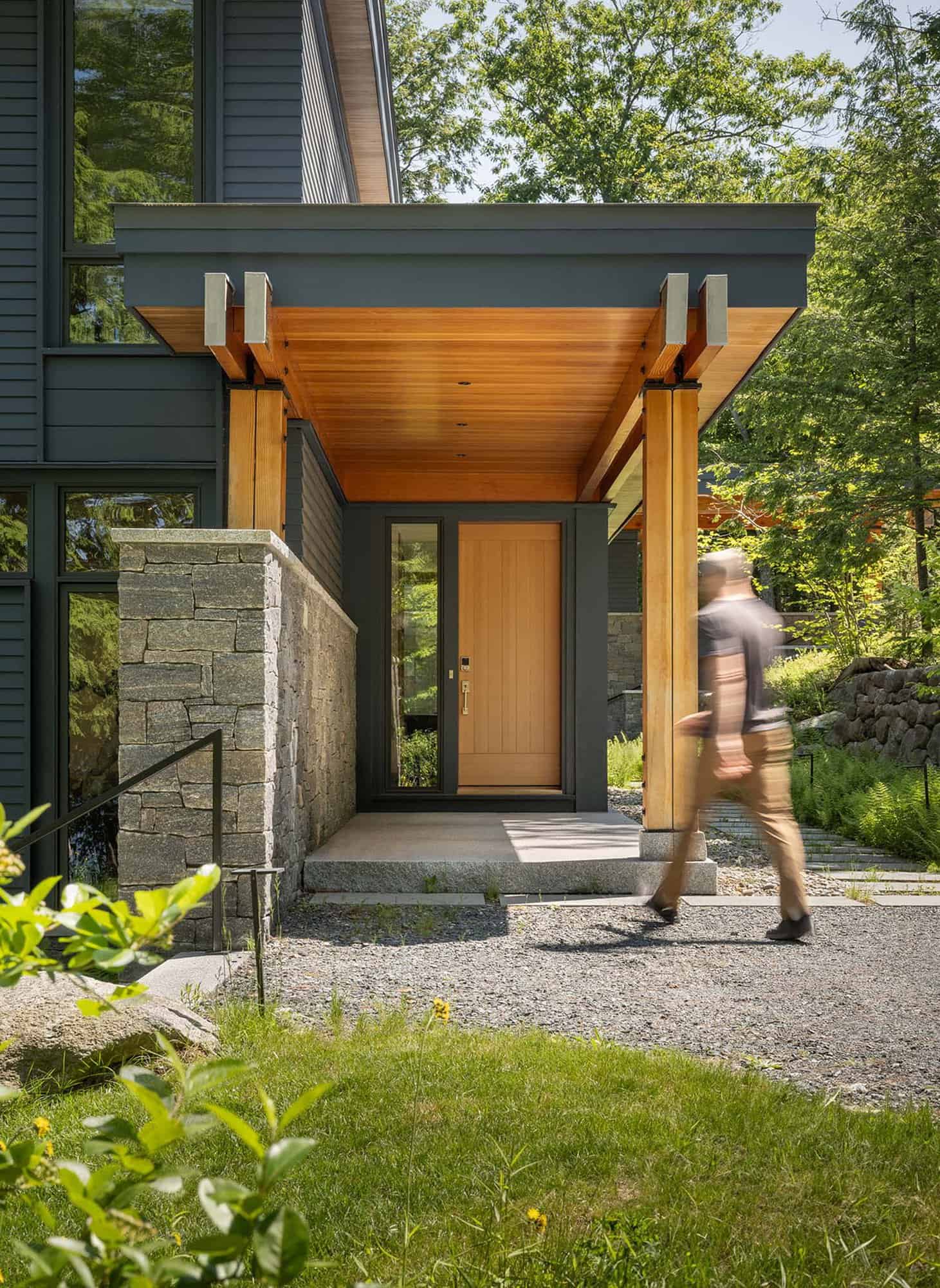 modern lake house entry
