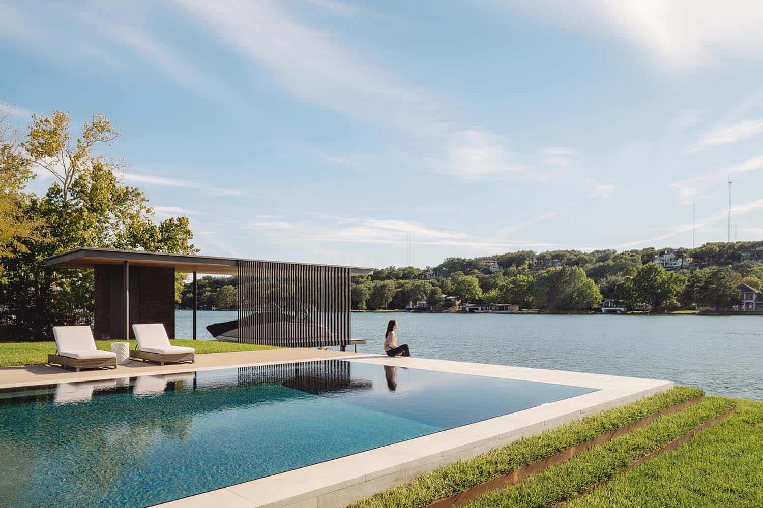 modern lake house swimming pool