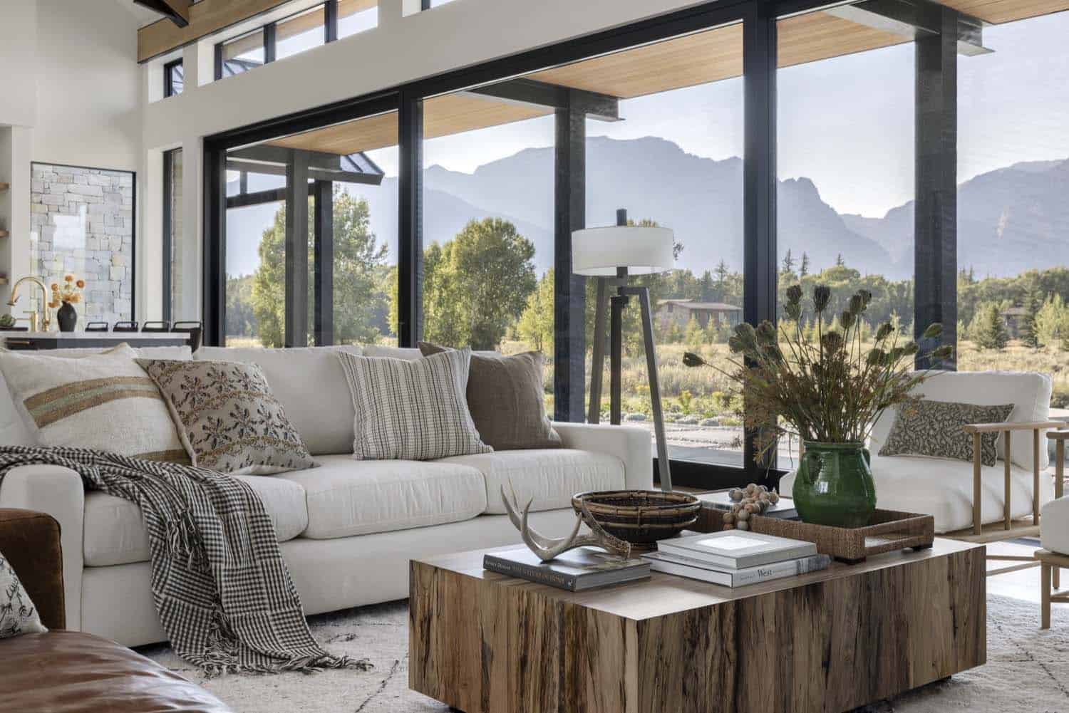 modern living room with mountain views