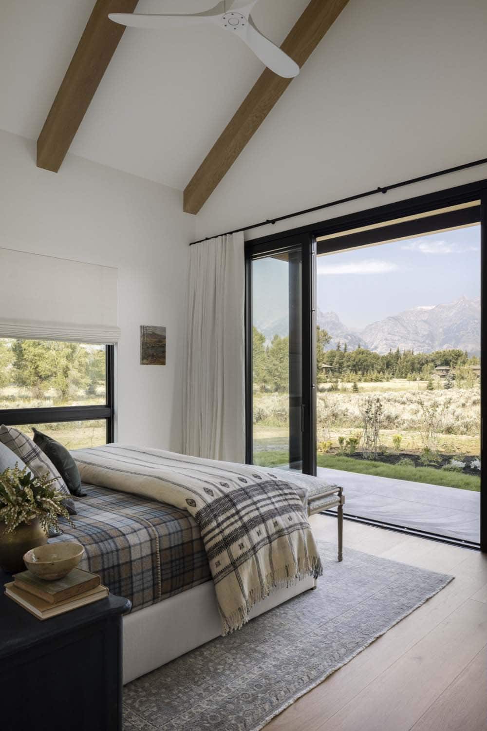 modern bedroom with mountain views