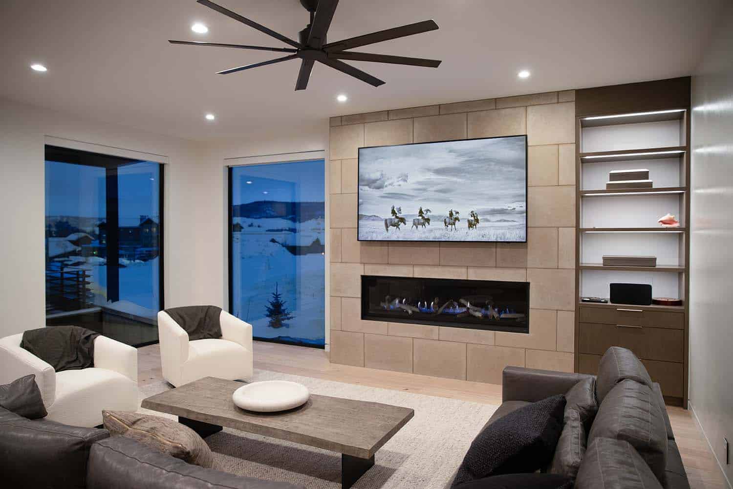 modern living room with a sleek fireplace