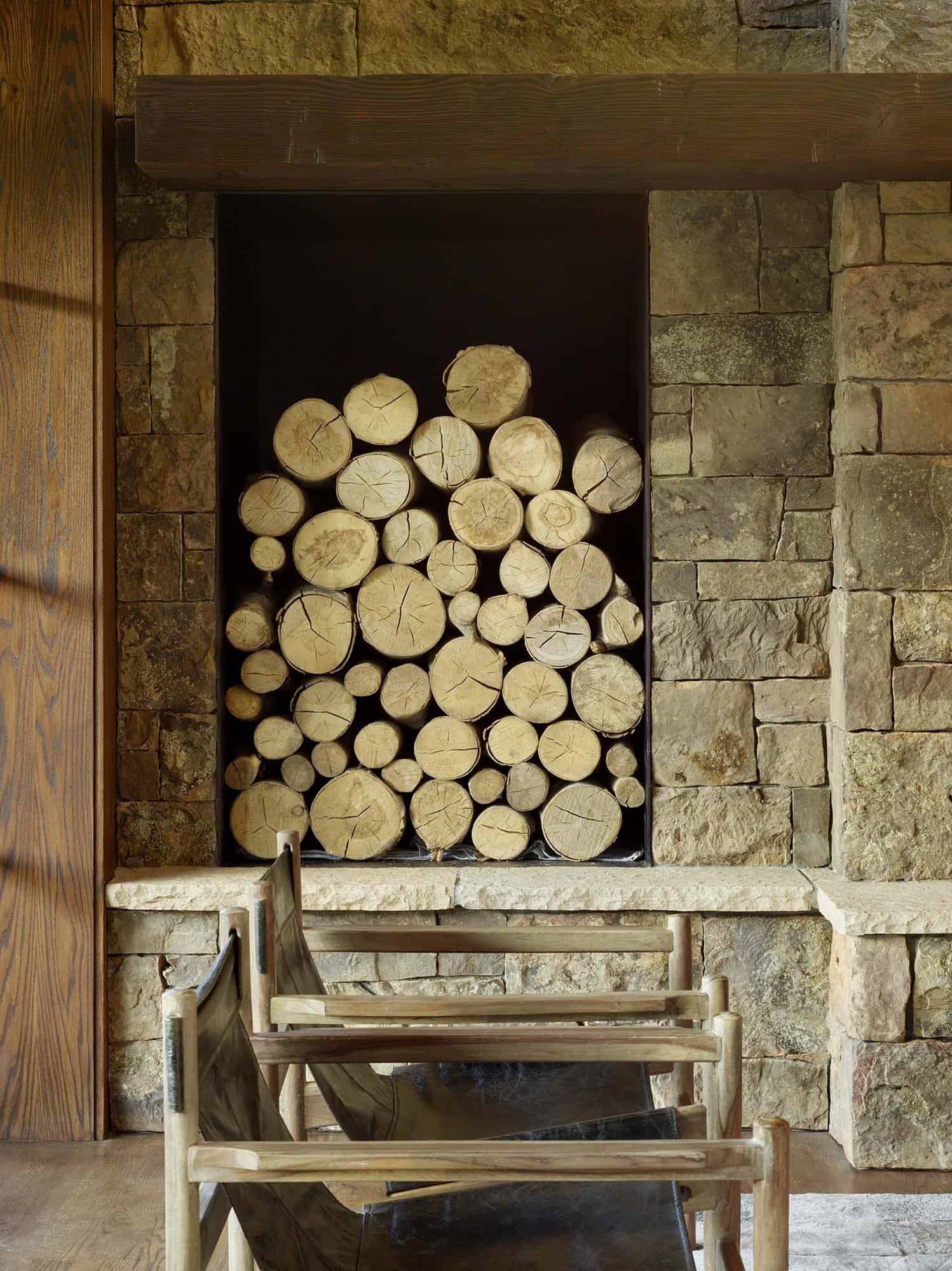 modern rustic fireplace wood storage