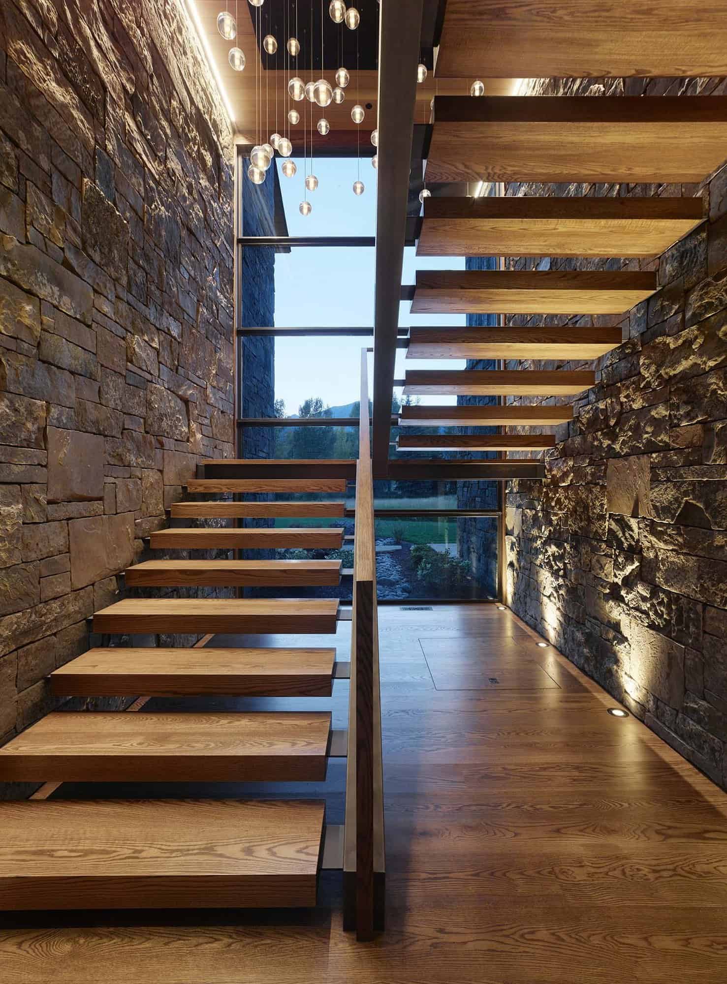 modern rustic staircase at dusk
