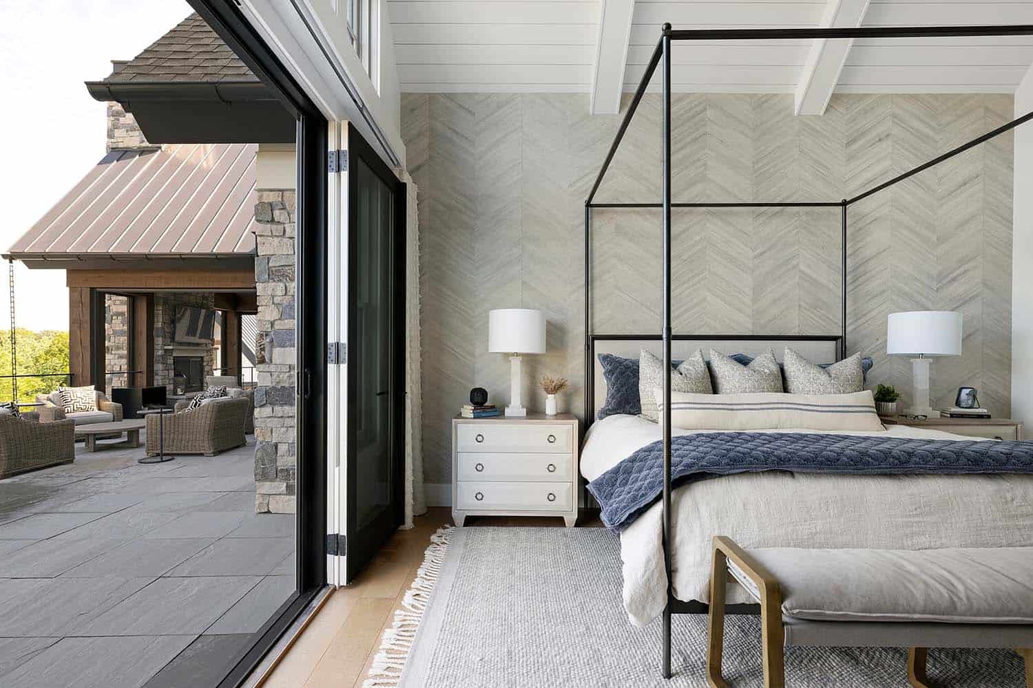 modern bedroom with sliding glass doors