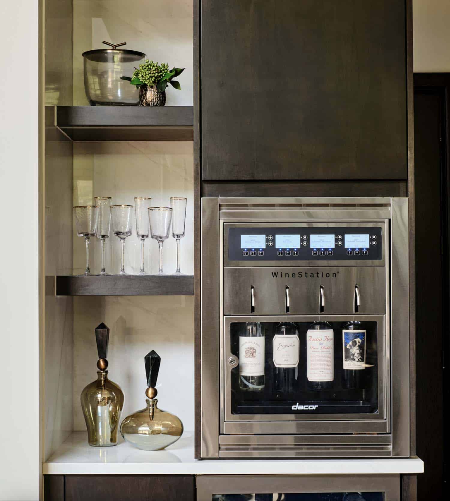 modern home kitchen with a wine station