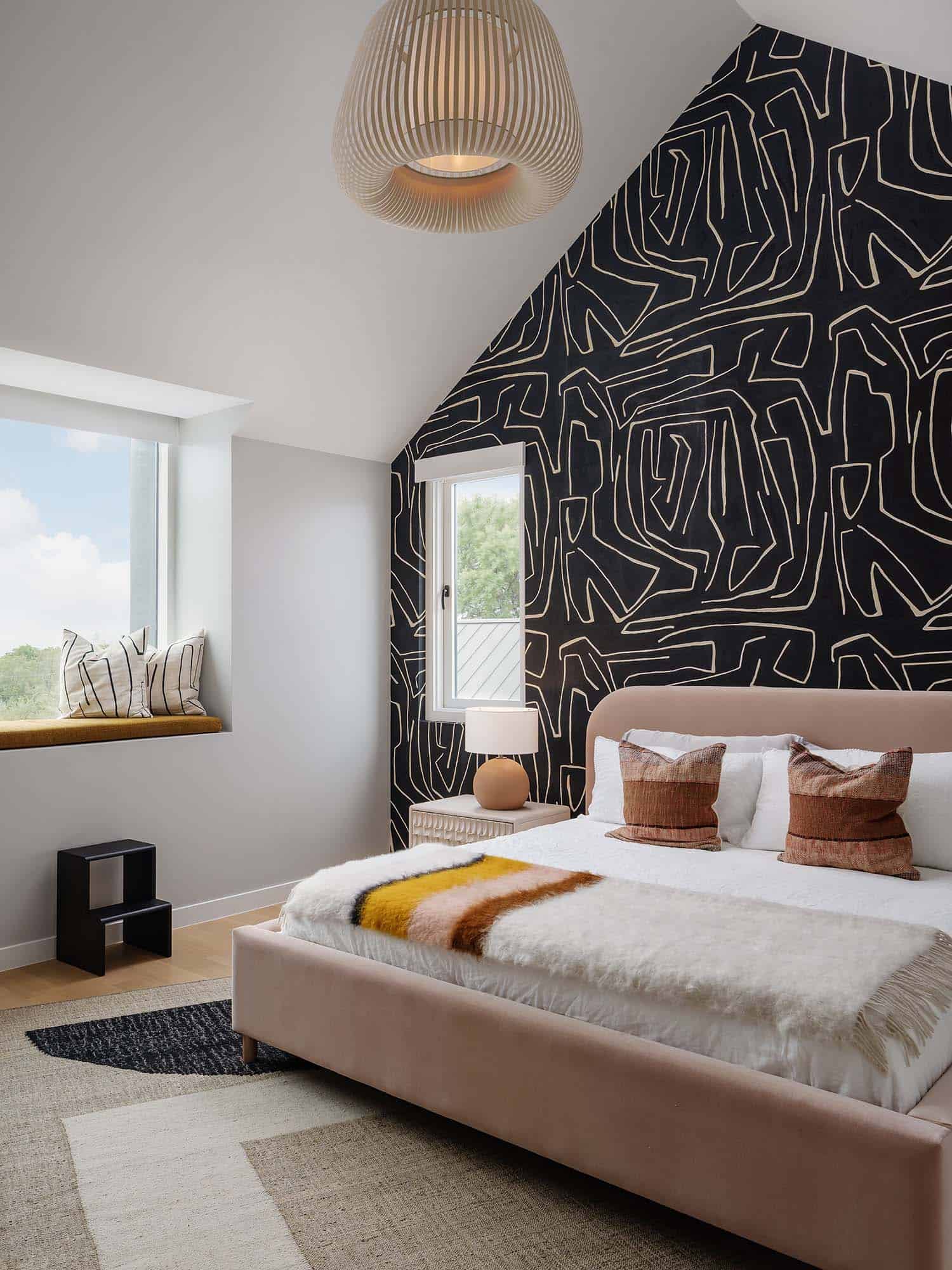 modern bedroom with wallpaper