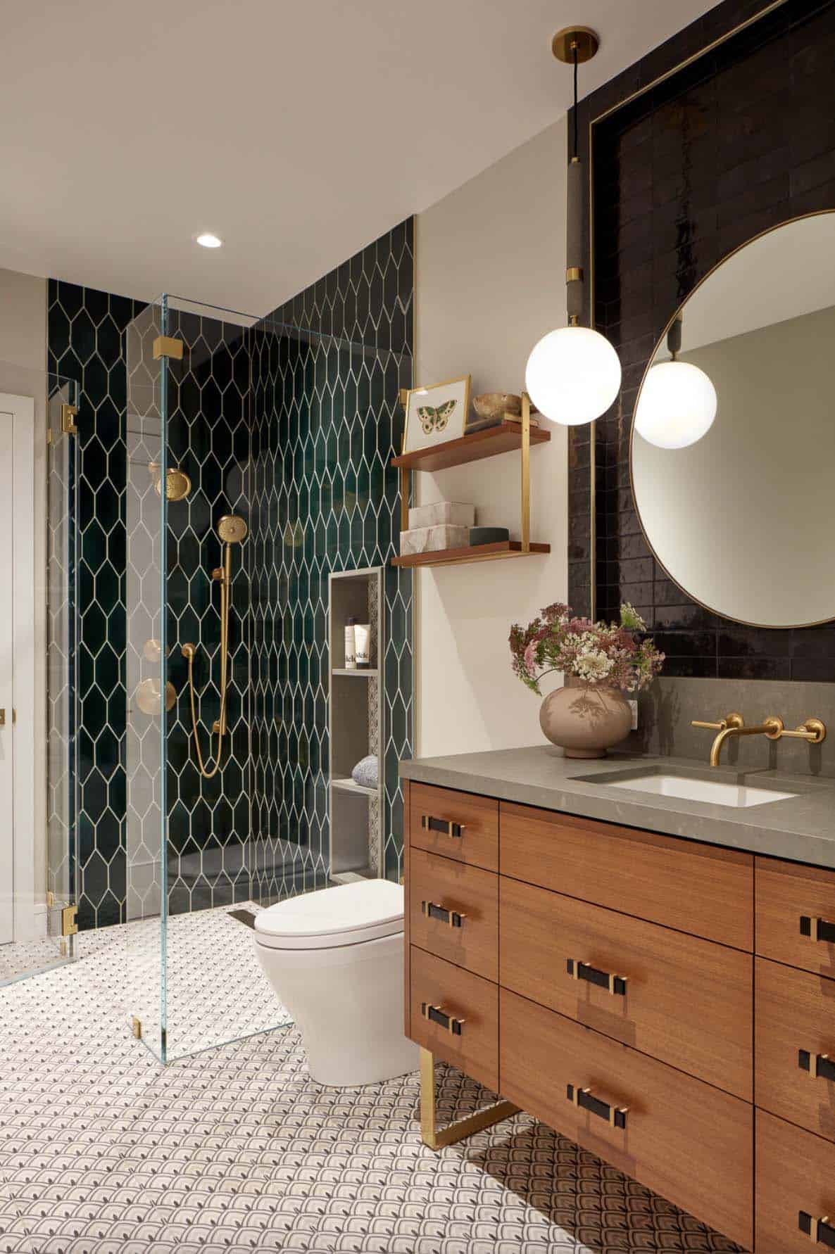 transitional bathroom with a walk-in shower