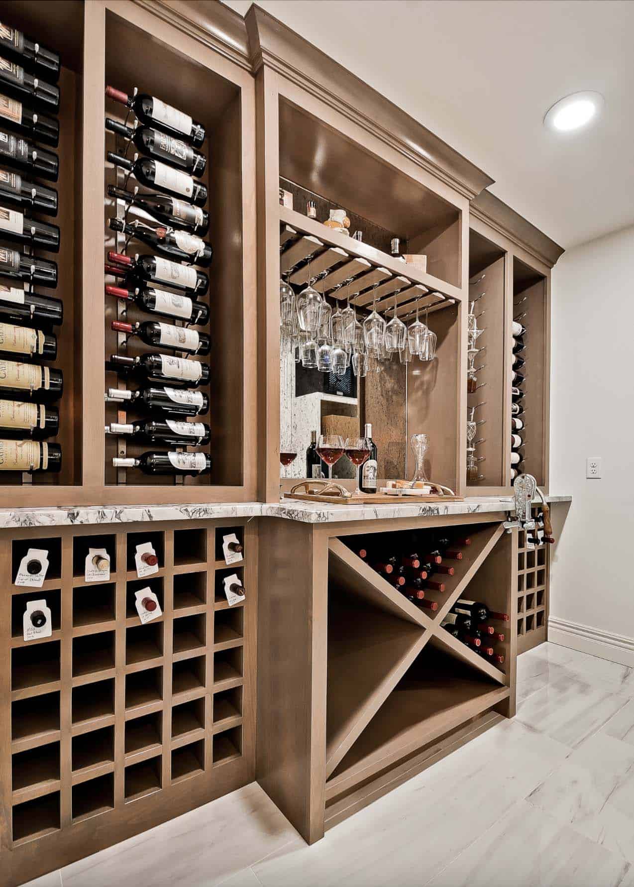 transitional style wine cellar