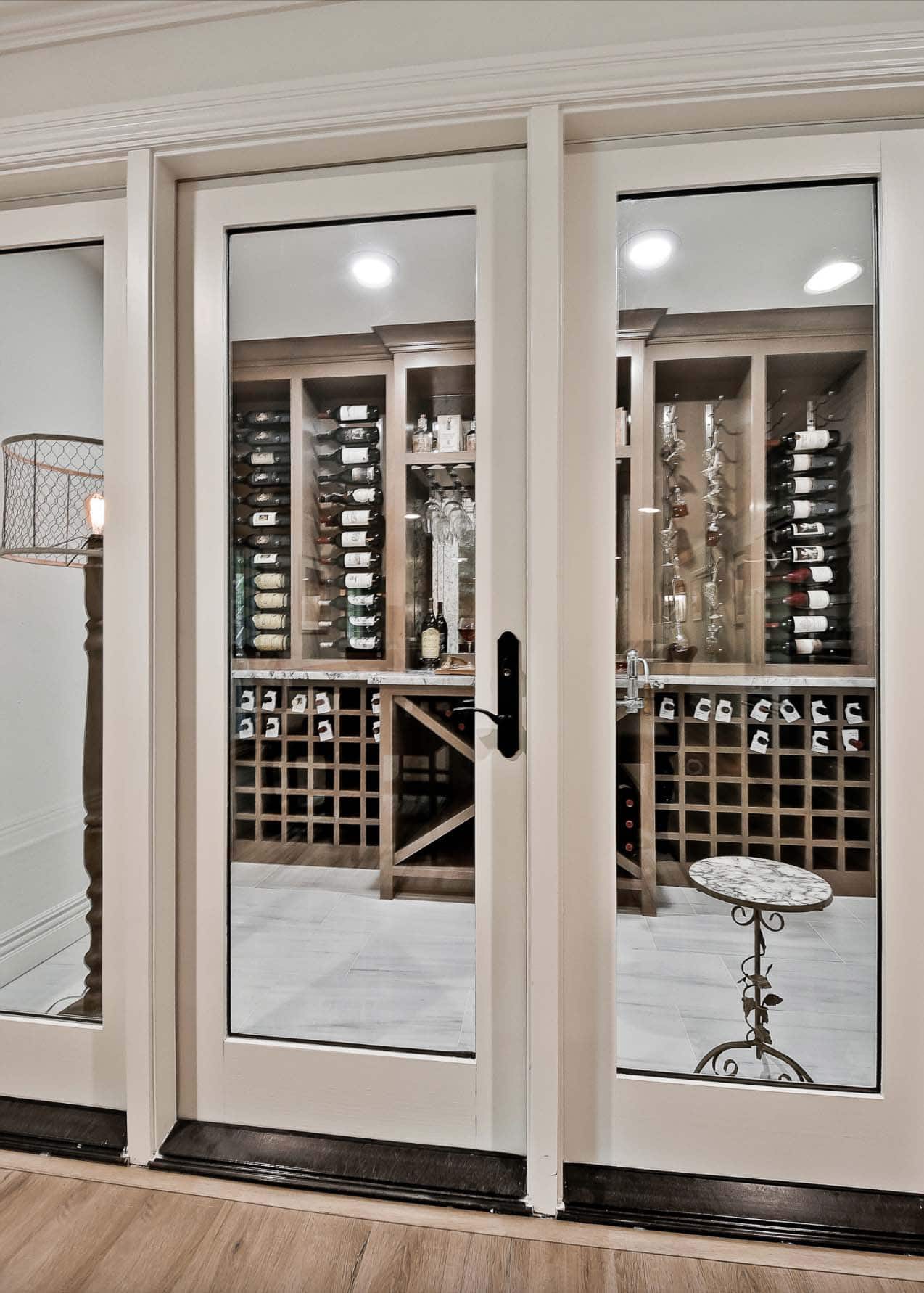 transitional style wine cellar