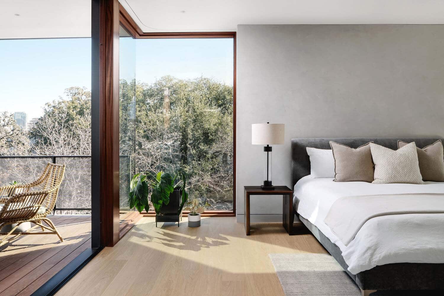 modern bedroom with large windows