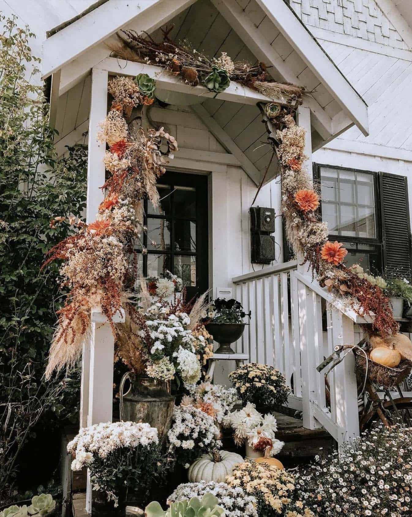 autumn garland on the front porch