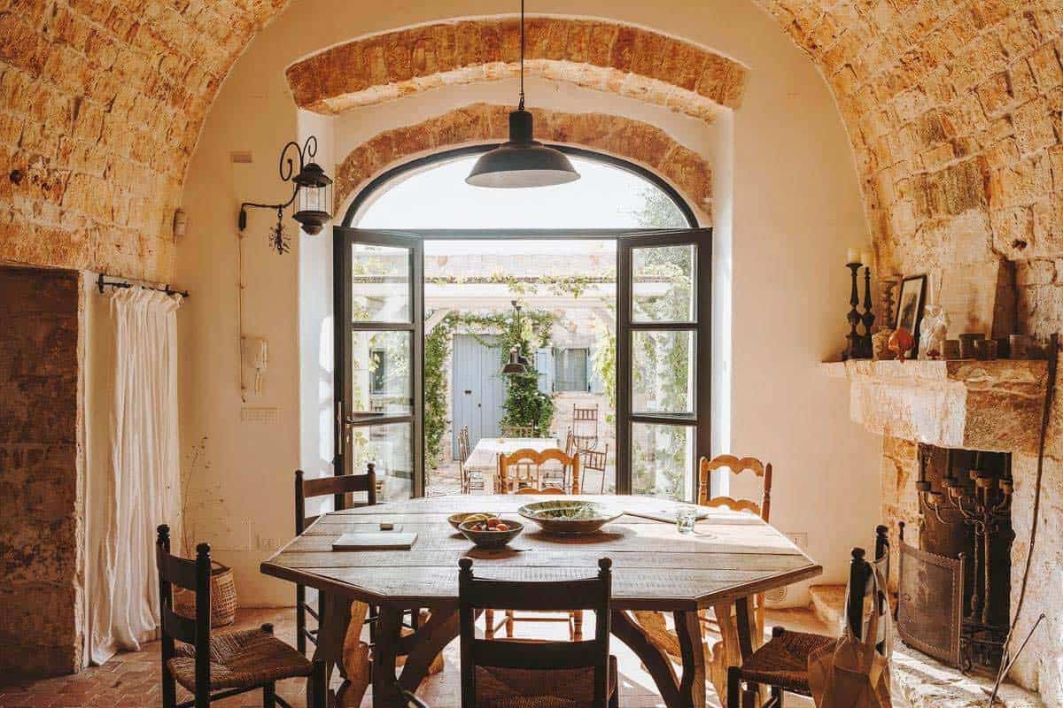 rustic dining room with French doors