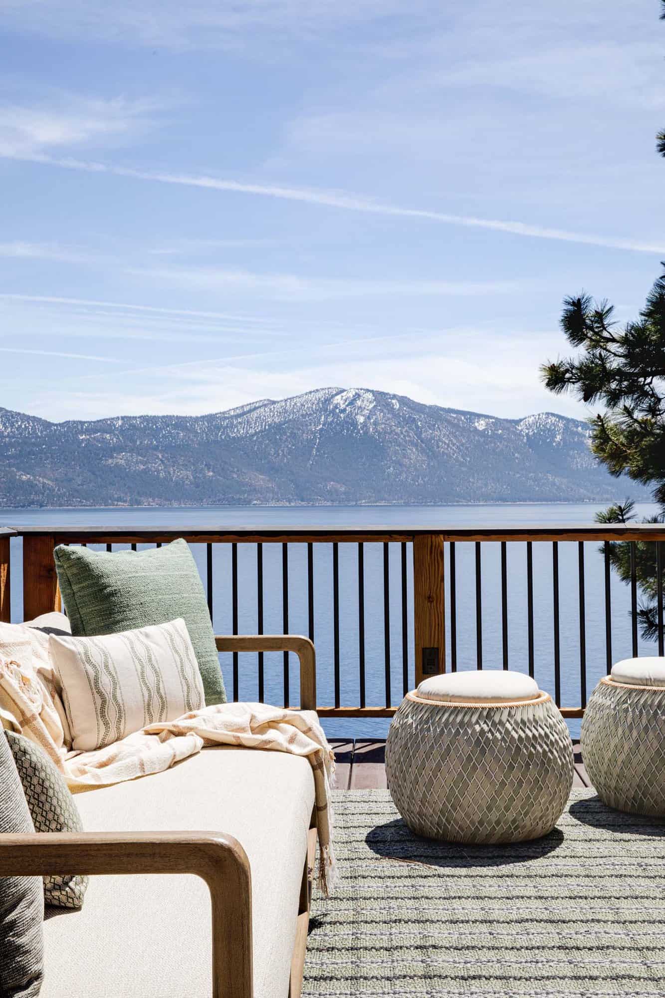 contemporary deck with a view of Lake Tahoe