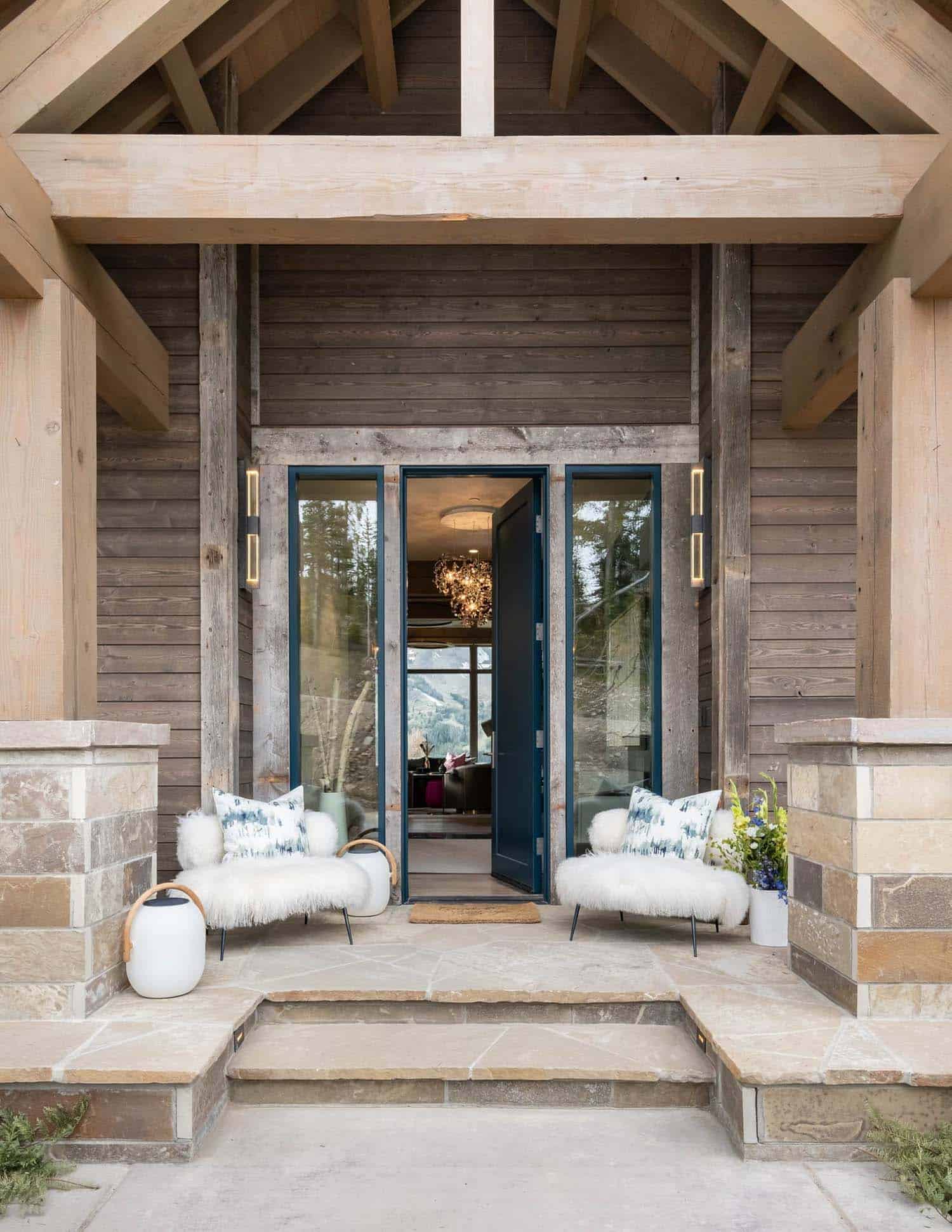 contemporary mountain home exterior entry