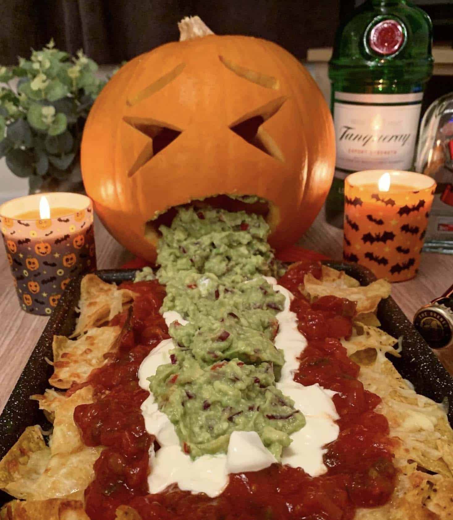 pumpkin nachos for a Halloween party