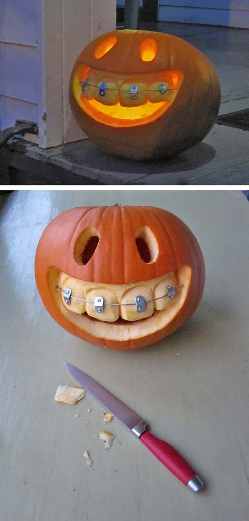 pumpkin with teeth and braces