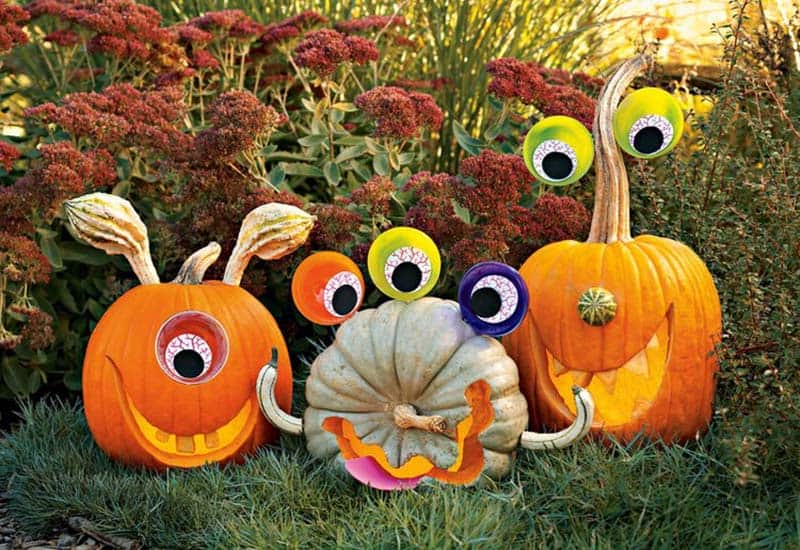 monster googly-eyed pumpkins