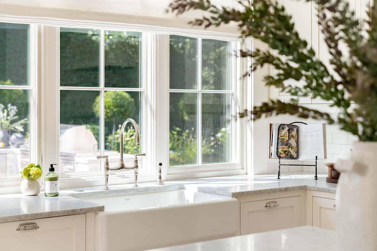 transitional kitchen sink with a window