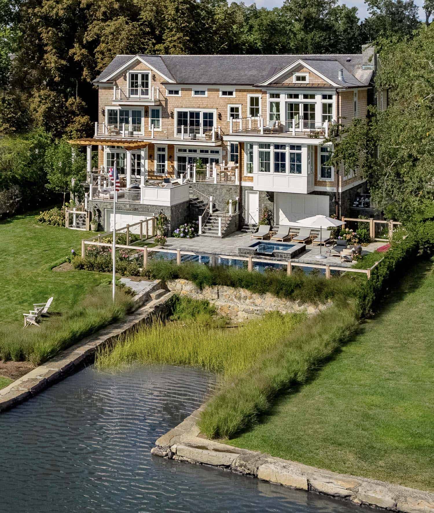 waterfront home exterior aerial view