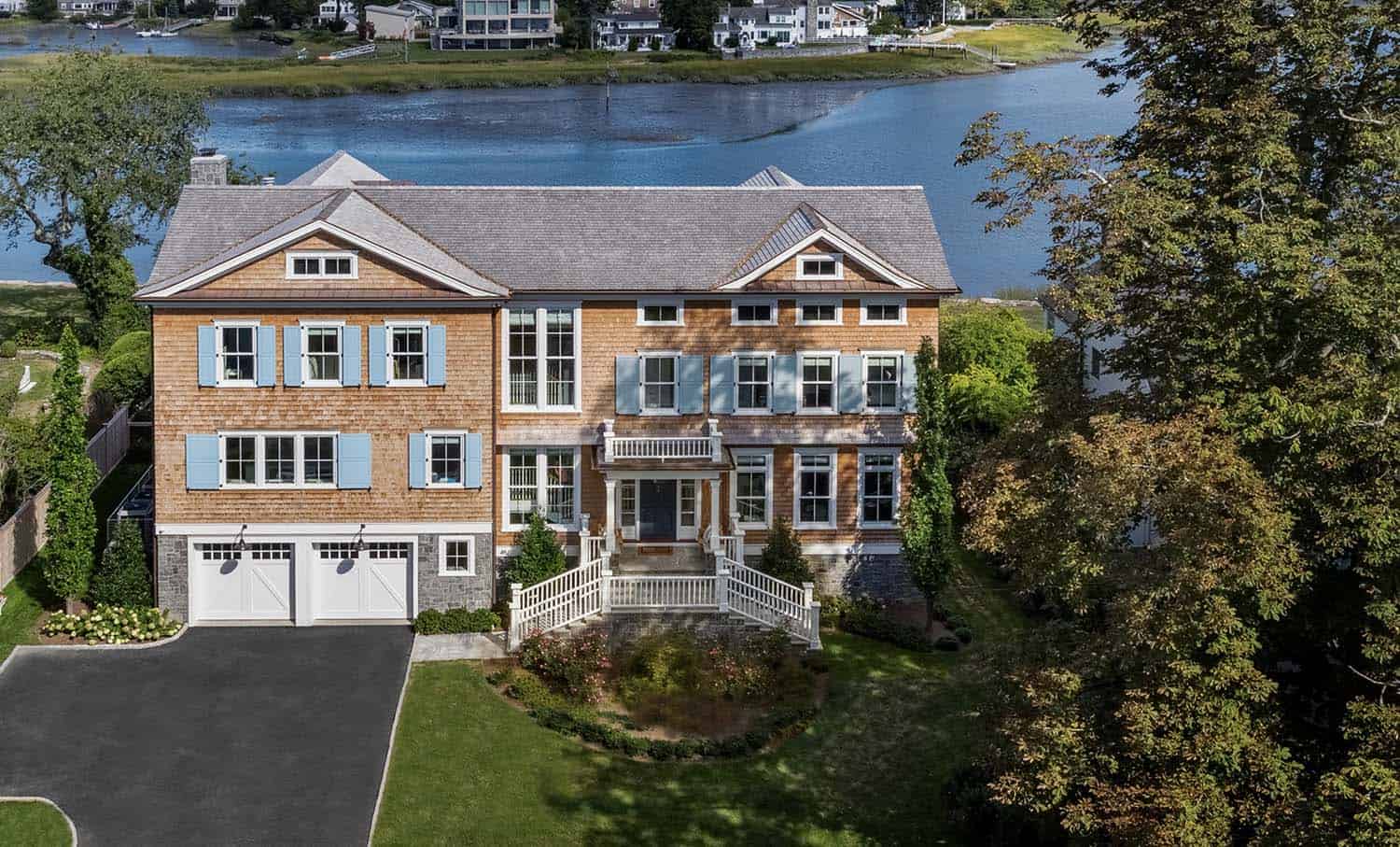 waterfront home exterior aerial view
