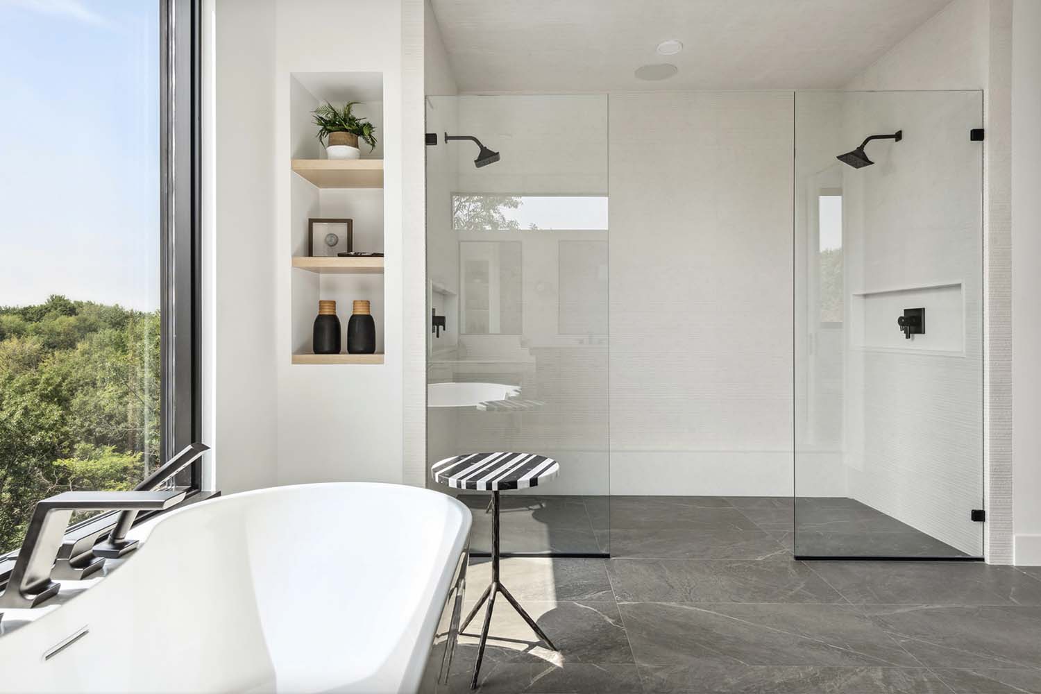 modern bathroom with a freestanding tub and shower